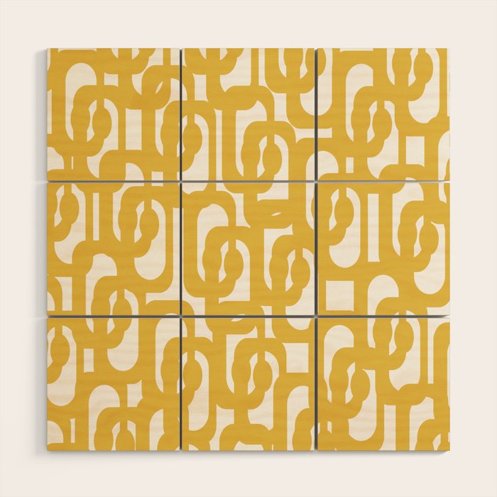 Mustard Yellow and White Mid-century Modern Loop Pattern Wood Wall Art Gallery Image 1