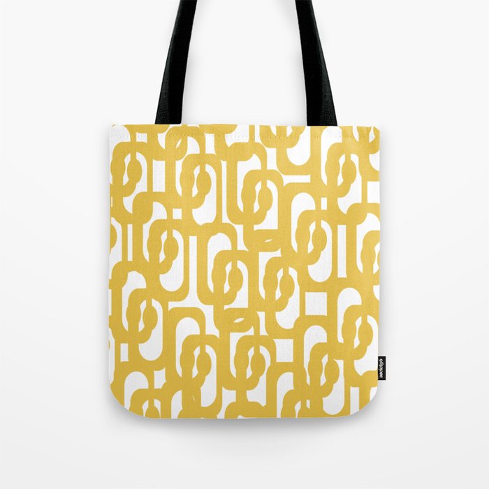 Mustard Yellow and White Mid-century Modern Loop Pattern Tote Bag Gallery Image 1