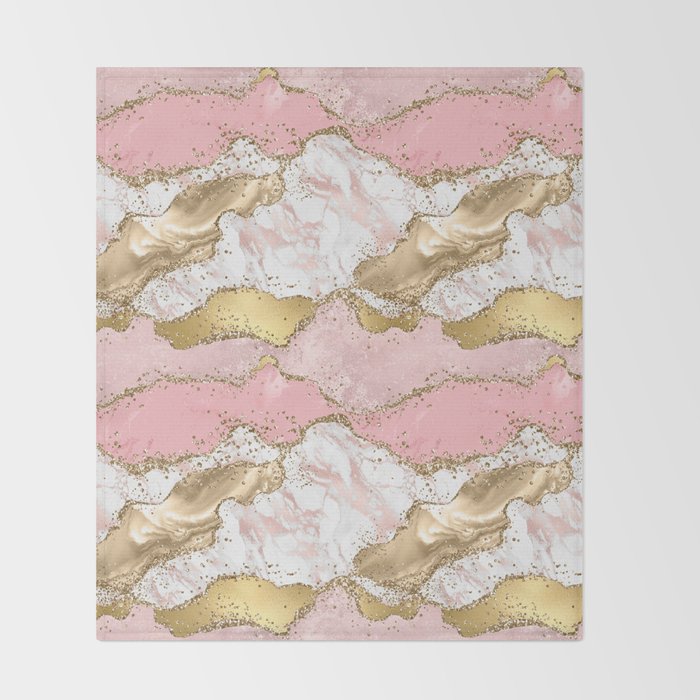Pink Gold Glitter Agate Pretty Girly Throw Blanket Gallery Image 2