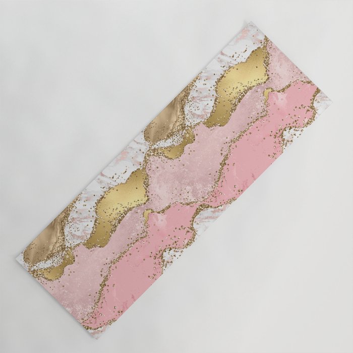 Pink Gold Glitter Agate Pretty Girly Yoga Mat Gallery Image 1