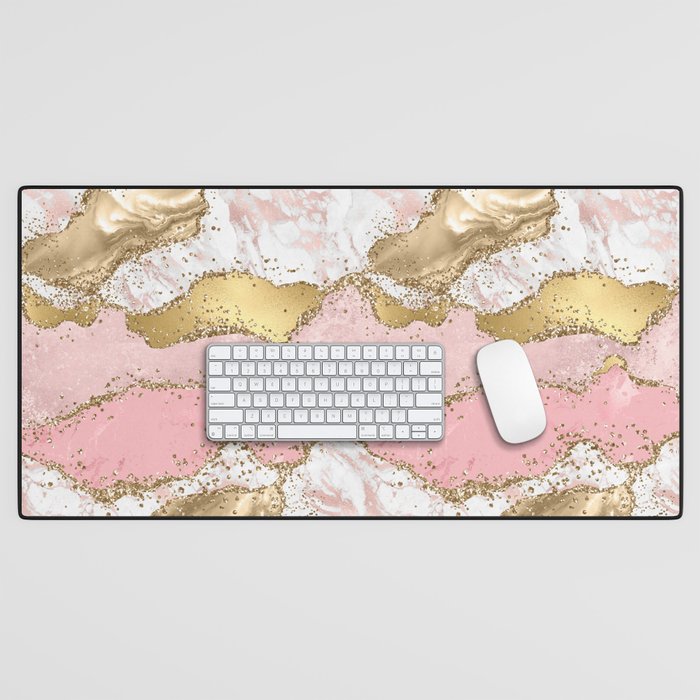 Pink Gold Glitter Agate Pretty Girly Desk Mat Gallery Image 1