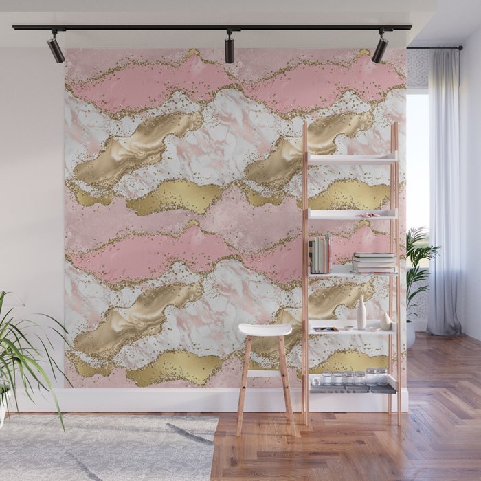 Pink Gold Glitter Agate Pretty Girly Wall Mural Gallery Image 1
