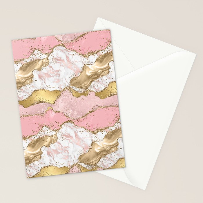 Pink Gold Glitter Agate Pretty Girly Stationery Card Gallery Image 2
