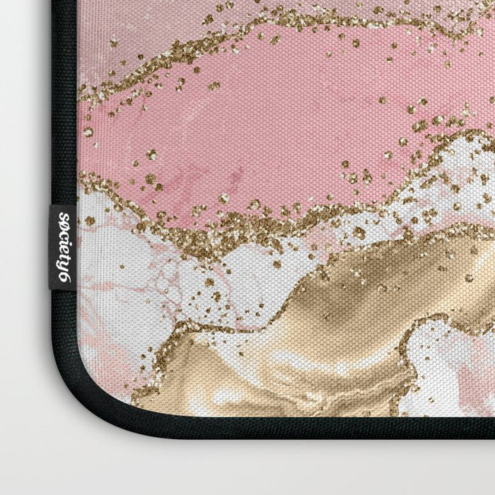Pink Gold Glitter Agate Pretty Girly Laptop Sleeve Gallery Image 3
