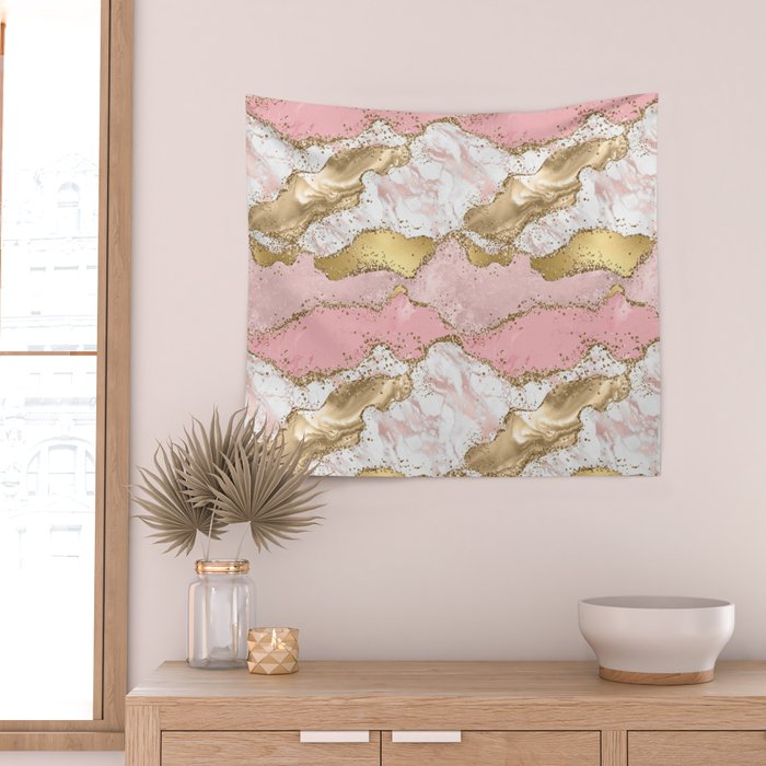 Pink Gold Glitter Agate Pretty Girly Wall Tapestry Gallery Image 2