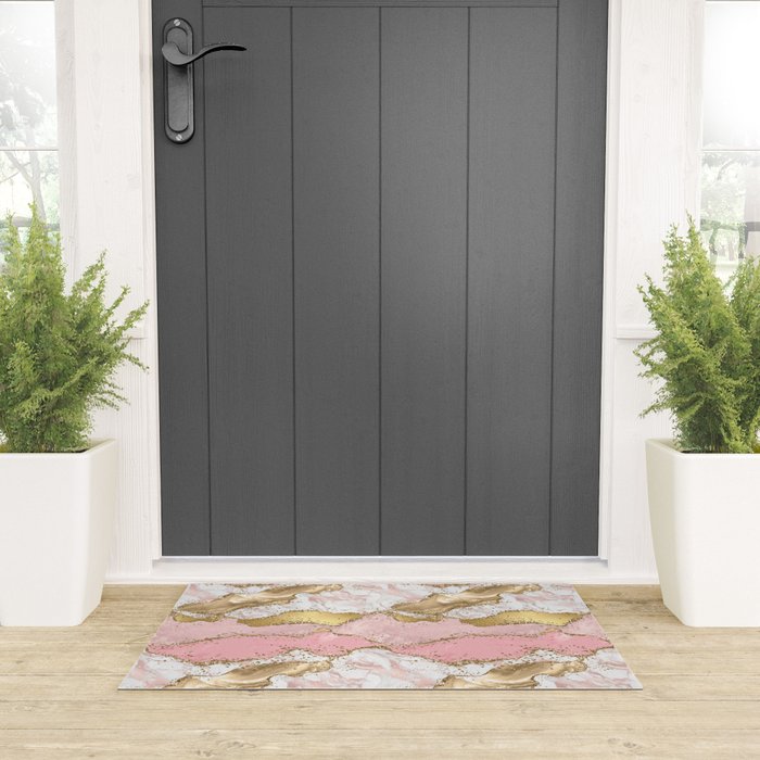 Pink Gold Glitter Agate Pretty Girly Welcome Mat Gallery Image 3
