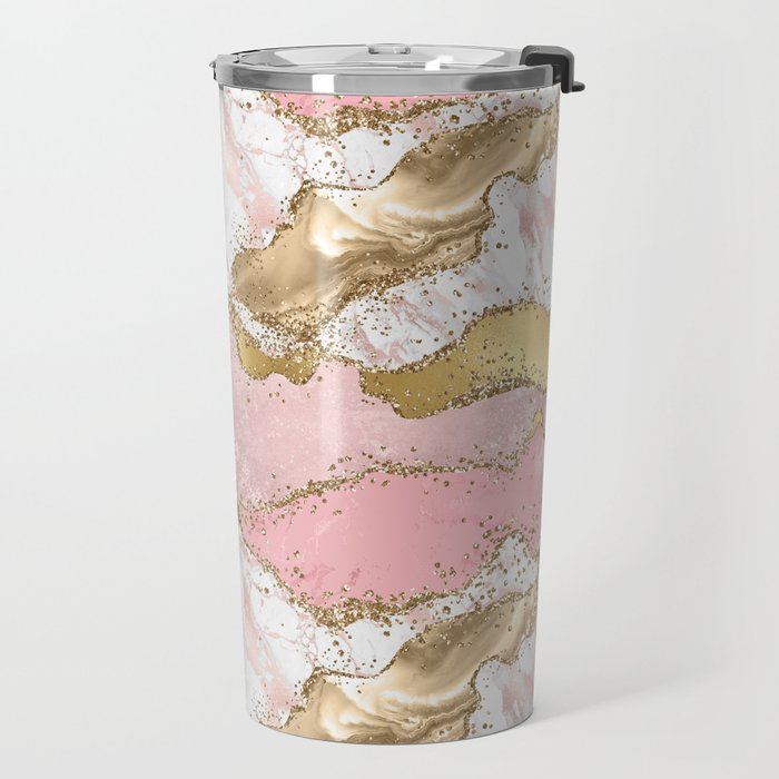 Pink Gold Glitter Agate Pretty Girly Travel Mug Gallery Image 2
