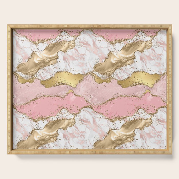 Pink Gold Glitter Agate Pretty Girly Serving Tray Gallery Image 1