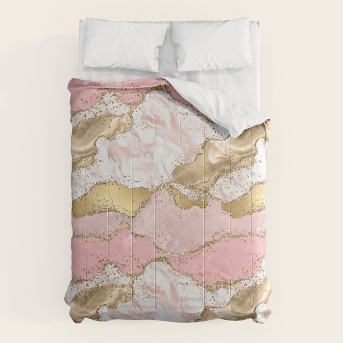 Pink Gold Glitter Agate Pretty Girly Comforter Gallery Image 6