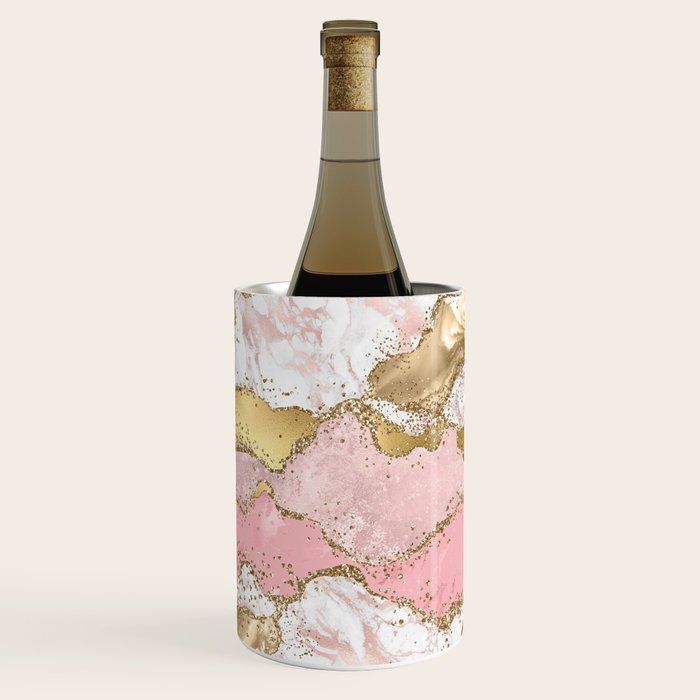 Pink Gold Glitter Agate Pretty Girly Wine Chiller Gallery Image 1