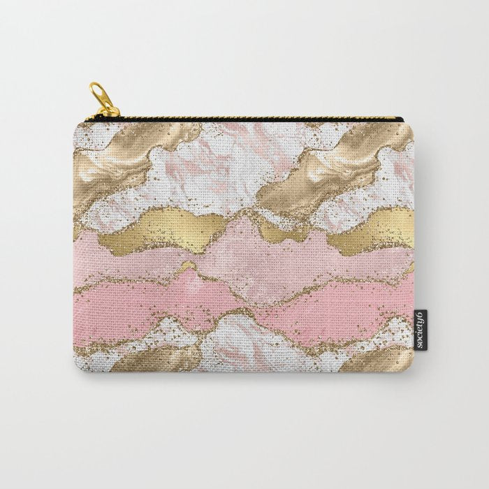 Pink Gold Glitter Agate Pretty Girly Carry All Pouch Gallery Image 1