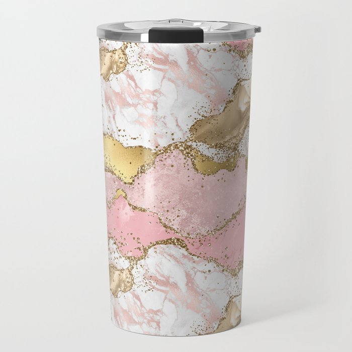 Pink Gold Glitter Agate Pretty Girly Travel Mug Gallery Image 1