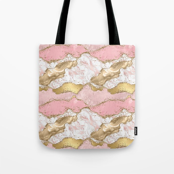 Pink Gold Glitter Agate Pretty Girly Tote Bag Gallery Image 1