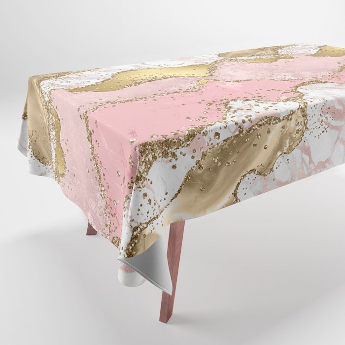 Pink Gold Glitter Agate Pretty Girly Tablecloth Gallery Image 1