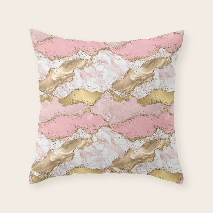 Pink Gold Glitter Agate Pretty Girly Throw Pillow Gallery Image 1