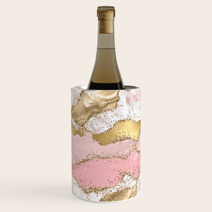 Pink Gold Glitter Agate Pretty Girly Wine Chiller Gallery Image 3