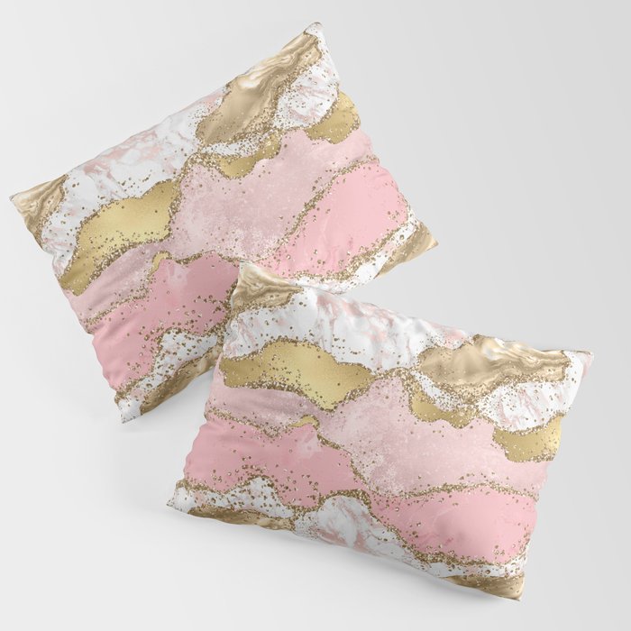 Pink Gold Glitter Agate Pretty Girly Pillow Sham Gallery Image 3