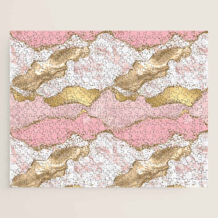Pink Gold Glitter Agate Pretty Girly Jigsaw Puzzle Gallery Image 1
