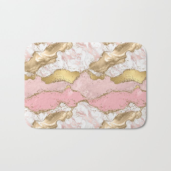 Pink Gold Glitter Agate Pretty Girly Bath Mat Gallery Image 1
