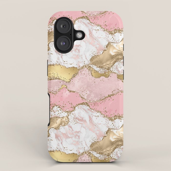 Pink Gold Glitter Agate Pretty Girly iPhone Case Gallery Image 1