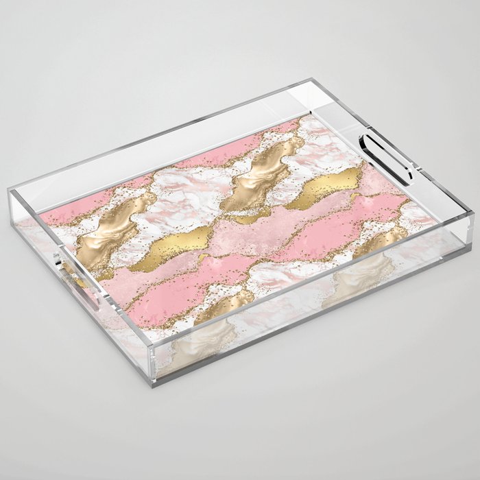 Pink Gold Glitter Agate Pretty Girly Acrylic Tray Gallery Image 1