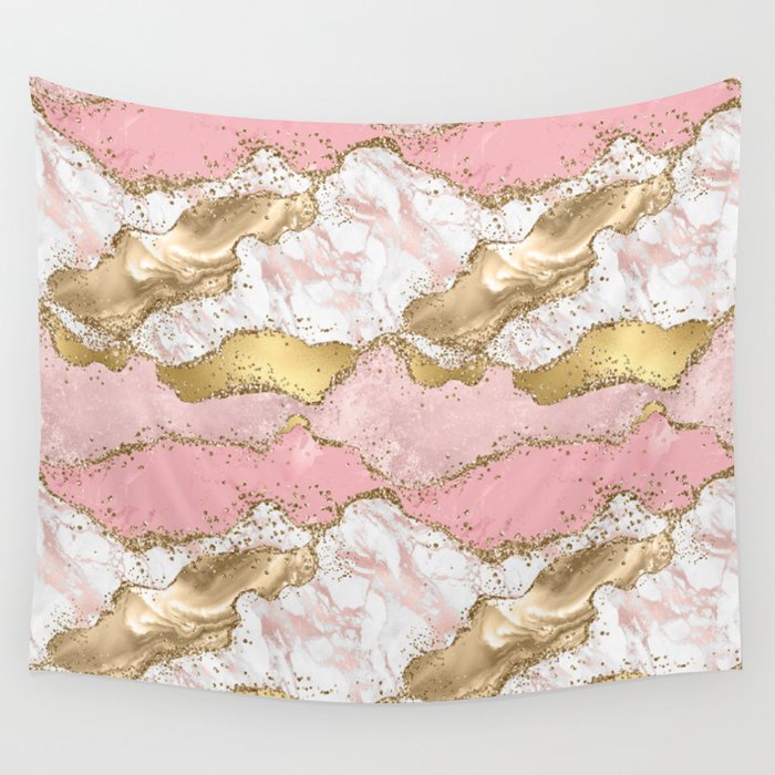 Pink Gold Glitter Agate Pretty Girly Wall Tapestry Gallery Image 4
