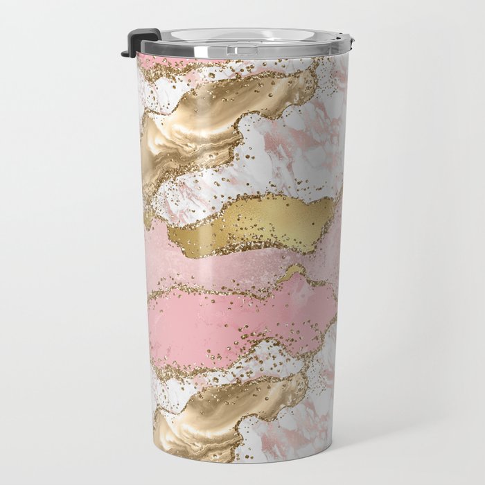 Pink Gold Glitter Agate Pretty Girly Travel Mug Gallery Image 3