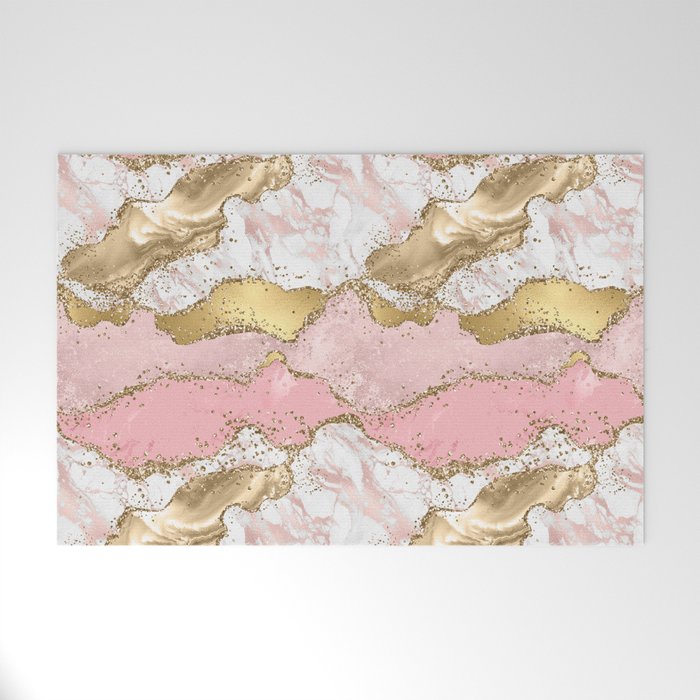 Pink Gold Glitter Agate Pretty Girly Welcome Mat Gallery Image 1