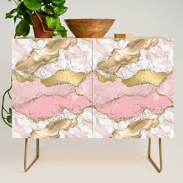 Pink Gold Glitter Agate Pretty Girly Credenza Gallery Image 1