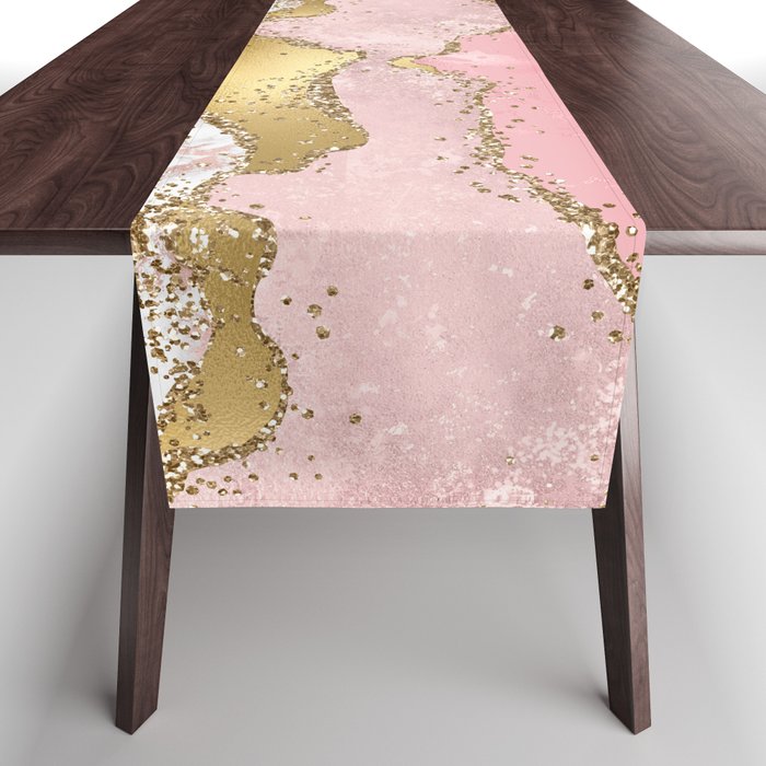 Pink Gold Glitter Agate Pretty Girly Table Runner Gallery Image 1