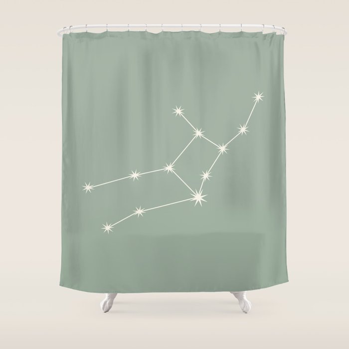 Virgo Zodiac Star Constellation Line Art Soft Sage Shower Curtain Gallery Image 1