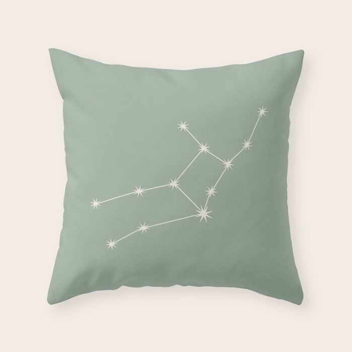 Virgo Zodiac Star Constellation Line Art Soft Sage Throw Pillow Gallery Image 6
