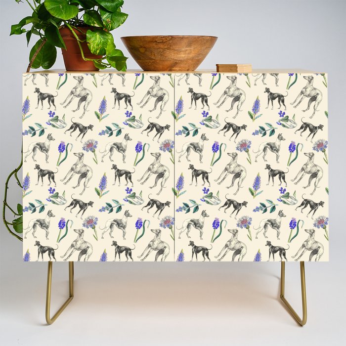 GREYHOUND DOGS and PRESSED FLOWERS Credenza Gallery Image 1