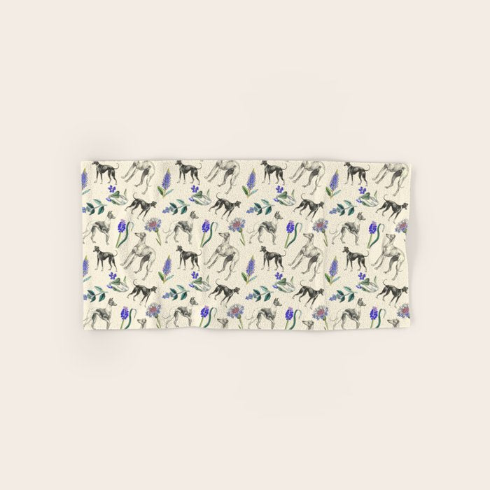 GREYHOUND DOGS and PRESSED FLOWERS Bath Towel Gallery Image 1