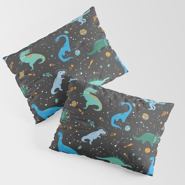 Dinosaurs in Space in Blue Pillow Sham Gallery Image 3