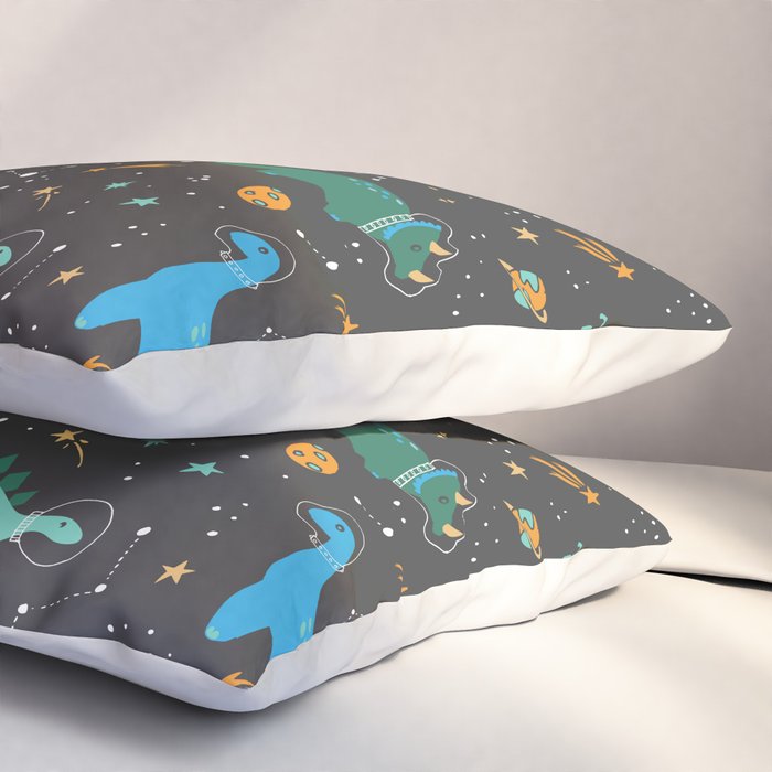 Dinosaurs in Space in Blue Pillow Sham Gallery Image 3