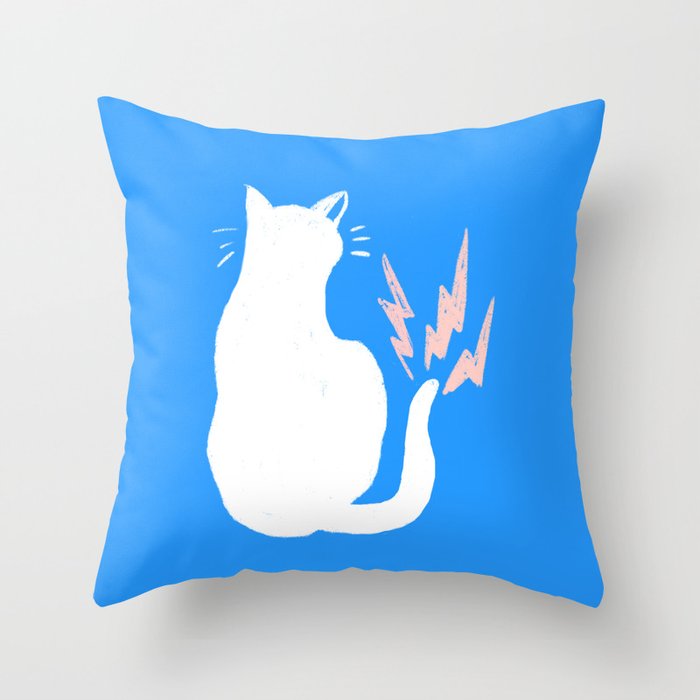 Cat Power! (Sky Blue & Pink) Throw Pillow Gallery Image 1