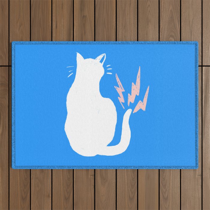 Cat Power! (Sky Blue & Pink) Outdoor Rug Gallery Image 1