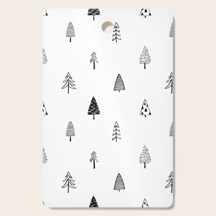 Black and white pine tree doodle art pattern Cutting Board Gallery Image 1
