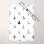 Black and white pine tree doodle art pattern Wrapping Paper Gallery Image 1