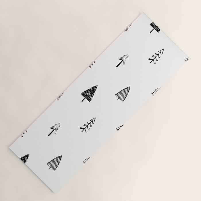Black and white pine tree doodle art pattern Yoga Mat Gallery Image 1