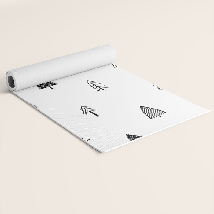 Black and white pine tree doodle art pattern Yoga Mat Gallery Image 2