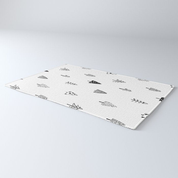 Black and white pine tree doodle art pattern Rug Gallery Image 3