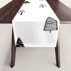 Black and white pine tree doodle art pattern Table Runner Gallery Image 1