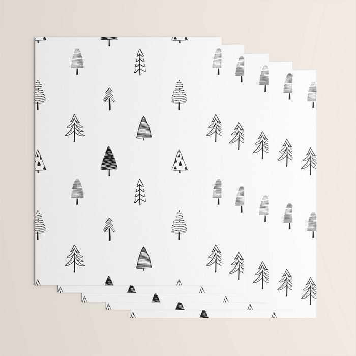 Black and white pine tree doodle art pattern Wrapping Paper Gallery Image 3