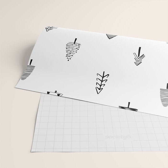 Black and white pine tree doodle art pattern Wrapping Paper Gallery Image 2