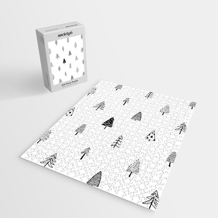 Black and white pine tree doodle art pattern Jigsaw Puzzle Gallery Image 2