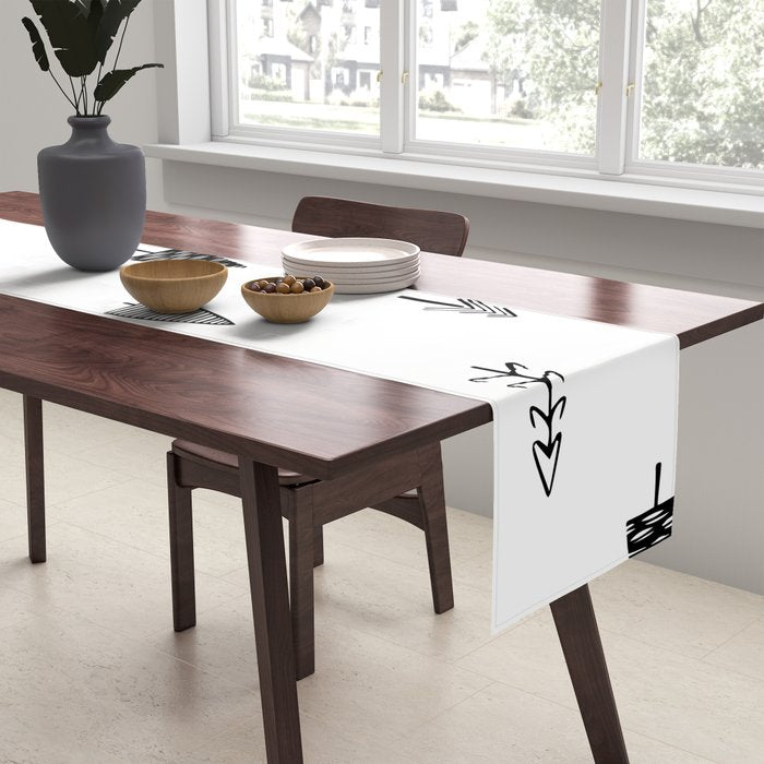 Black and white pine tree doodle art pattern Table Runner Gallery Image 2