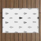 Black and white pine tree doodle art pattern Outdoor Rug Gallery Image 1