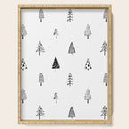 Black and white pine tree doodle art pattern Serving Tray Gallery Image 1